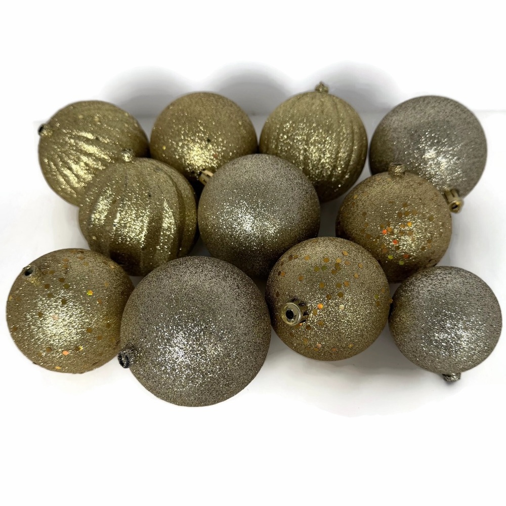 Lot of 11 CRAFT Ball Ornaments Gold Glitter